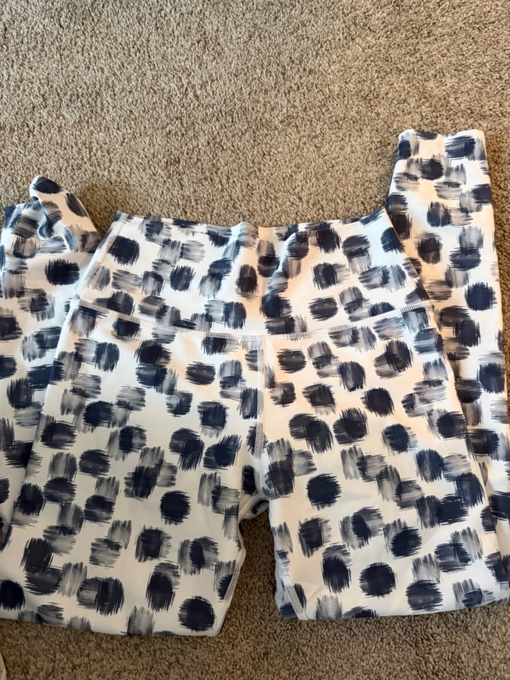 soulcycle White Leggings with Navy Brushstroke Print
